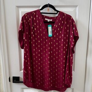 Fun 2 Fun Maroon Blouse with Gold Accents